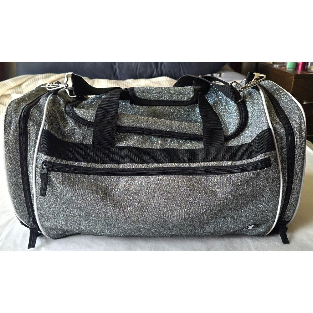 Champion Silver Glitter Duffel Bag – Medium Travel Gym Sports Shoulder Bag